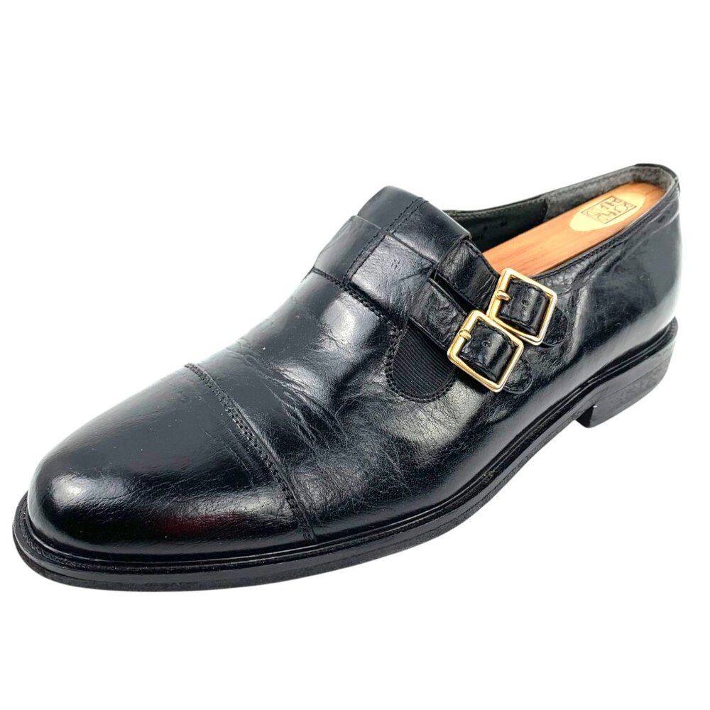 FRATELLI Footwear Black Leather‎ Double Monk Strap Cap Toe Dress Shoes